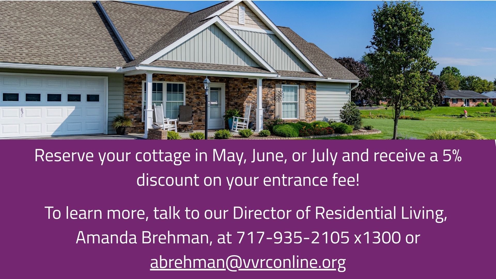 Reserve your cottage in May, June, or July and receive a 5% discount on your entrance fee!